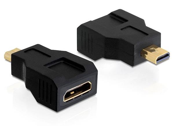 Adaptateur HDMI Femelle - HDMI Mini-C mâle + Micro-D mâle - Delock 65666, Câbles HDMI