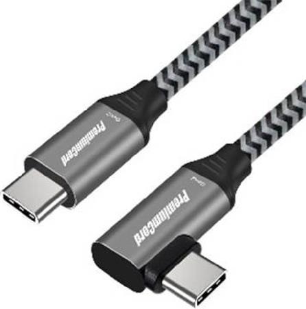 PremiumCord USB-C zahnutý kabel ( USB 3.2 GEN 2, 3A, 60W, 20Gbit/s ) 2m hliníkové krytky konektorů, bavlněný oplet