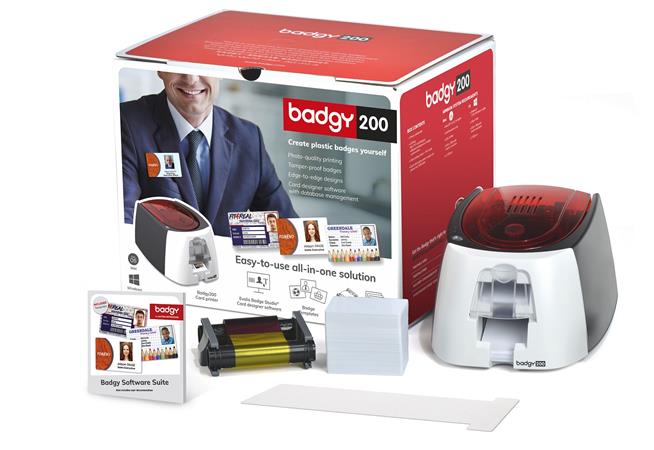 BADGY 100, Card Printer, barevná tiskárna karet, podavač, výstupní zásobník, tisk po celé ploše, USB